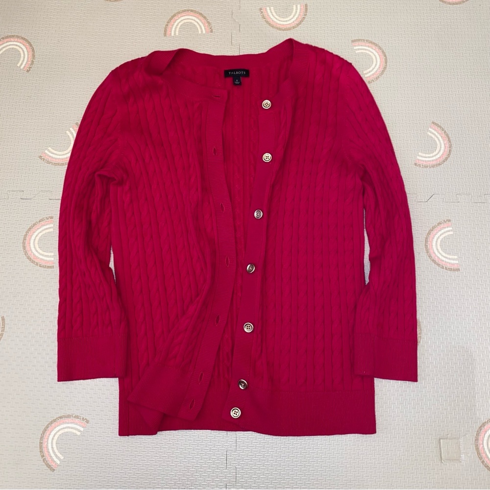 Hot pink 100% cotton cable knit cardigan